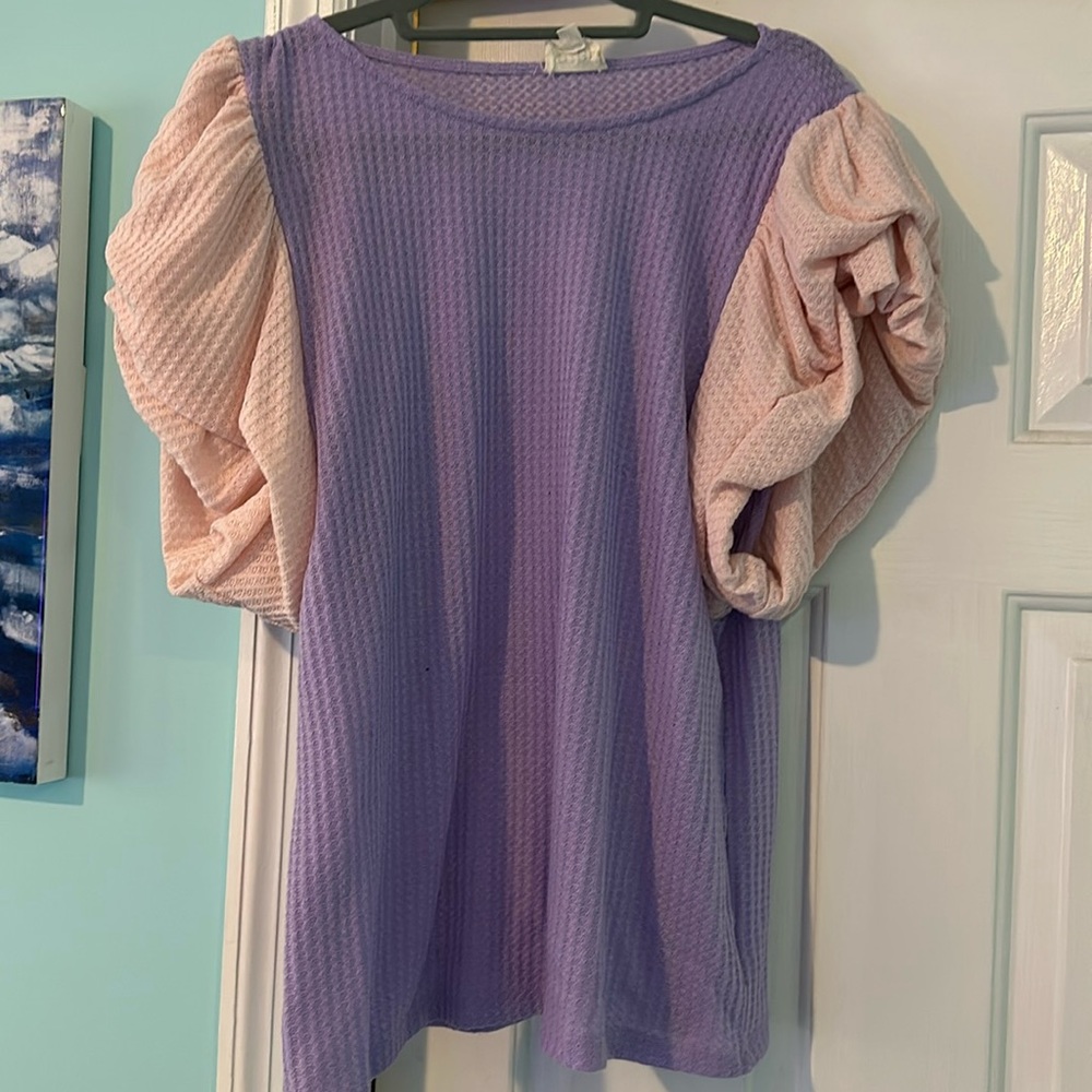 Purple And Pink Waffle Ruffle Sleeve Top XL